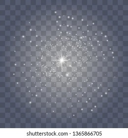 Light glow effect stars bursts with sparkles and dust. Vector sparkles on a transparent background. Christmas abstract pattern.  Vector illustration EPS10.