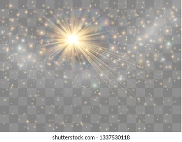 Light glow effect stars. Vector sparkles on transparent background. Christmas abstract pattern. Sparkling magic dust particles. 