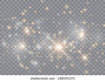 Light glow effect stars. Vector sparkles on transparent background. Christmas abstract pattern. Sparkling magic dust particles. 