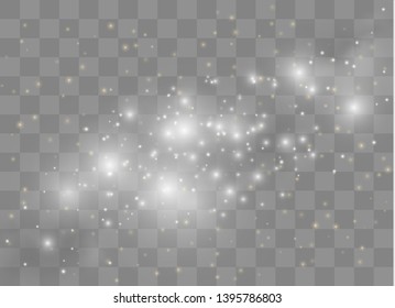 Light glow effect stars. Vector sparkles on transparent background. Christmas abstract pattern. Sparkling magic dust particles. 