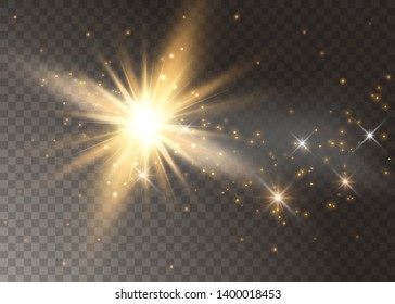 Light glow effect stars. Vector sparkles on transparent background. Christmas abstract pattern. Sparkling magic dust particles. 