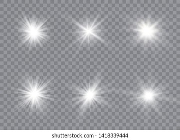 Light glow effect stars. Vector sparkles on transparent background. Christmas abstract pattern. Sparkling magic dust particles.