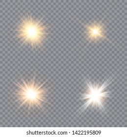 Light glow effect stars. Vector sparkles on transparent background. Christmas abstract pattern. Sparkling magic dust particles.
