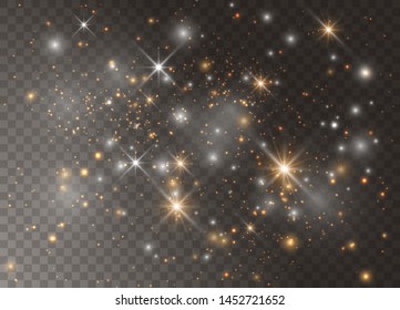 Light glow effect stars. Vector sparkles on transparent background. Christmas abstract pattern. Sparkling magic dust particles