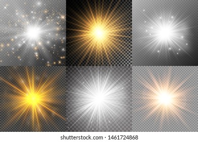 Light glow effect stars. Vector sparkles on transparent background. Christmas abstract pattern. Sparkling magic dust particles