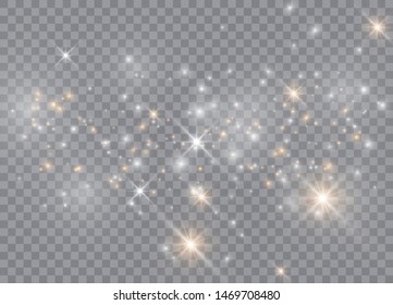 Light glow effect stars. Vector sparkles on transparent background. Christmas abstract pattern. Sparkling magic dust particles