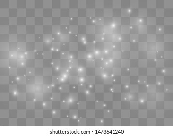 Light glow effect stars. Vector sparkles on transparent background. Christmas abstract pattern. Sparkling magic dust particles.