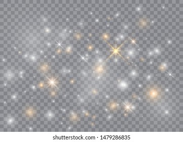 Light glow effect stars. Vector sparkles on transparent background. Christmas abstract pattern. Sparkling magic dust particles