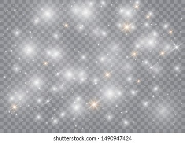 Light glow effect stars. Vector sparkles on transparent background. Christmas abstract pattern. Sparkling magic dust particles
