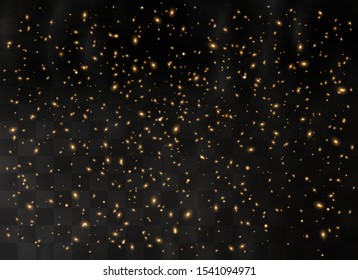 Light glow effect stars. Vector sparkles on transparent background. Christmas abstract pattern. Sparkling magic dust particles. 
