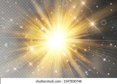 Light glow effect stars. Vector sparkles on transparent background. Christmas abstract pattern. Sparkling magic dust particles. 