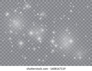 Light glow effect stars. Vector sparkles on transparent background. Christmas abstract pattern. Sparkling magic dust particles