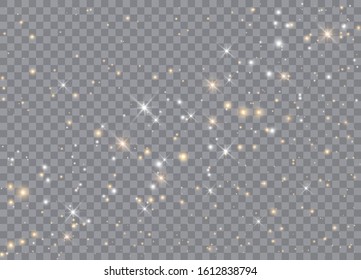 Light glow effect stars. Vector sparkles on transparent background. Christmas abstract pattern. Sparkling magic dust particles