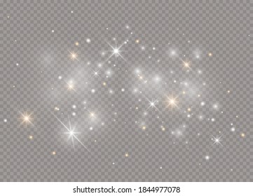 Light glow effect stars. Vector sparkles on transparent background. Christmas abstract pattern. Sparkling magic dust particles