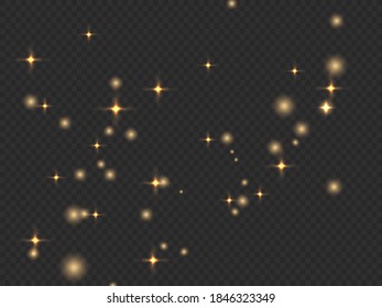 Light glow effect stars. Vector sparkles on transparent background. Christmas abstract pattern. Sparkling magic dust particles.