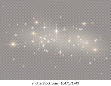 Light glow effect stars. Vector sparkles on transparent background. Christmas abstract pattern. Sparkling magic dust particles. 