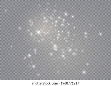 Light glow effect stars. Vector sparkles on transparent background. Christmas abstract pattern. Sparkling magic dust particles. 