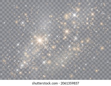 Light glow effect stars. Vector sparkles on transparent background. Christmas abstract pattern. Sparkling magic dust particles