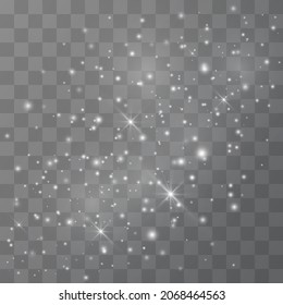 Light glow effect stars. Vector sparkles on transparent background. Christmas abstract pattern. Sparkling magic dust particles