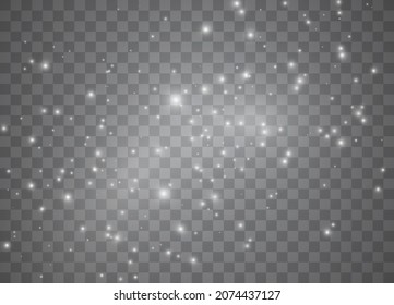Light glow effect stars. Vector sparkles on transparent background. Christmas abstract pattern. Sparkling magic dust particles. 