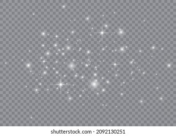 Light glow effect stars. Vector sparkles on transparent background. Christmas abstract pattern. Sparkling magic dust particles. 