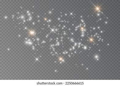 Light glow effect stars. Vector sparkles on transparent background. Christmas abstract pattern. Sparkling magic dust particles. 