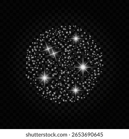 Light glow effect stars. Vector sparkles on transparent background in round shape