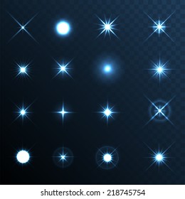 Light Glow Flare Stars Effect Set. Vector