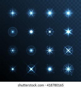 Light Glow Flare Stars Effect Set. Vector