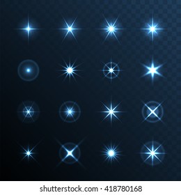 Light Glow Flare Stars Effect Set. Vector