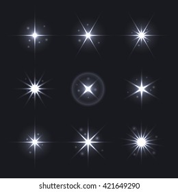 Light Glow Flare Stars Effect Set. Vector