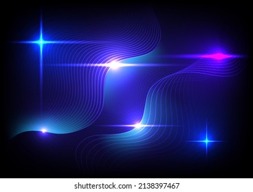 Light Glow Neon Technology Digital, Abstract Design Background Table Backdrop, Dimension Fiber Science Wave Arc Flex Space Blue Purple.