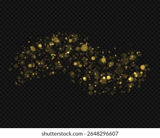 Light glow png. Golden abstract glitter with bright firework, starburst and sparkle. Decorative background element with shimmer and shine for xmas design, magic dust or festive explosion.

