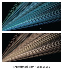Light glow rays isolated on wide black background. Vector illustration