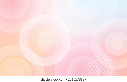 Light glowing circles background. Geometric pattern with lines and dots.  Banner with soft pastel gradation. Cover template, brochure design, vector illustration with geometric shapes.