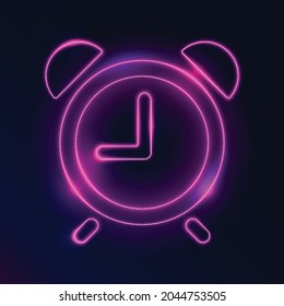 Light glowing clock icon. Neon time symbol, shining watch silhouette, laser fluorescent clock, vector illustration