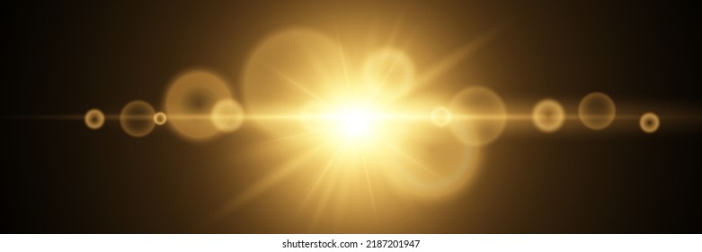 Light glowing explosion or flash. Golden sun shining rays. Stock royalty free vector illustration