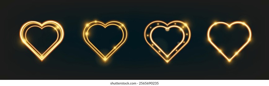 Light glowing golden heart shape with radiant effect on dark background, perfect for Valentine's Day and love themes.