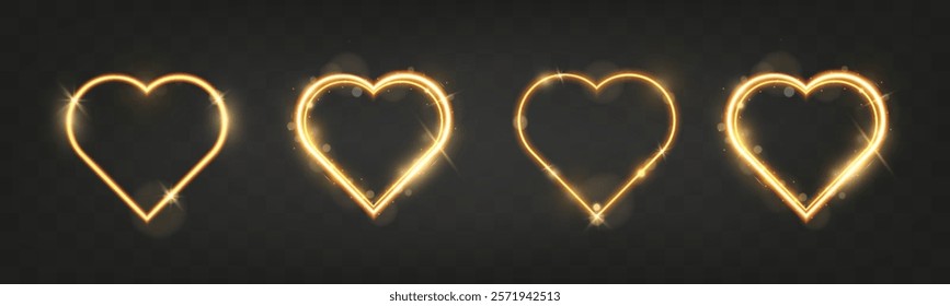 Light glowing golden heart shape with radiant effect on dark background, perfect for Valentine's Day and love themes.