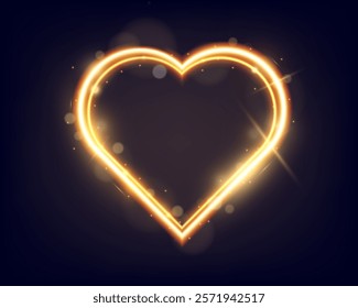 Light glowing golden heart shape with radiant effect on dark background, perfect for Valentine's Day and love themes.