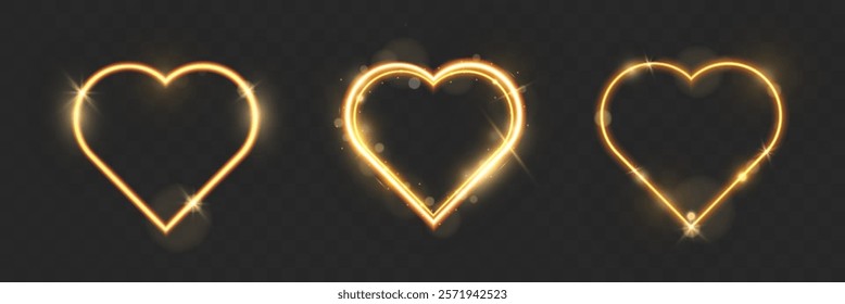 Light glowing golden heart shape with radiant effect on dark background, perfect for Valentine's Day and love themes.