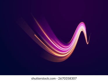 Light and glowing stripe wave move with neon effect abstract speed energy flow futuristic motion in color lines with shiny background
