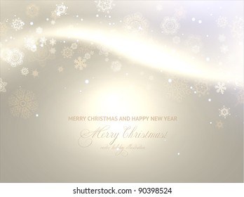 Light gold abstract Christmas background with white snowflakes