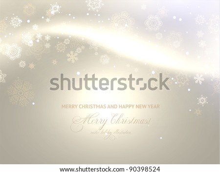Light gold abstract Christmas background with white snowflakes