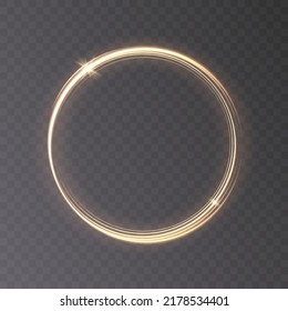 Light gold circle. Round golden line light effect. Glowing golden circle. PNG. EPS vector