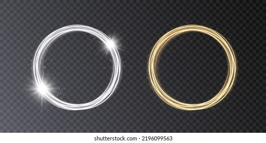 Light Gold Circle. Round Golden Line Light Effect. Glowing Golden Circle With Neon Effect. PNG. Eps Vector