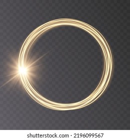 Light Gold Circle. Round Golden Line Light Effect. Glowing Golden Circle With Neon Effect. PNG. Eps Vector