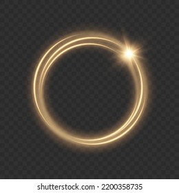 Light Gold Circle. Round Golden Line Light Effect. Glowing Golden Circle With Neon Effect. PNG. Eps Vector	
