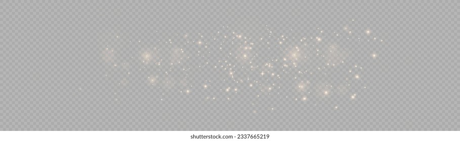 The light of gold dust. bokeh light effect background png. Christmas glowing dust background. Yellow flickering glow with confetti bokeh light and particle motion.