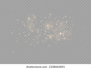 The light of gold dust. bokeh light effect background png. Christmas glowing dust background. Yellow flickering glow with confetti bokeh light and particle motion.